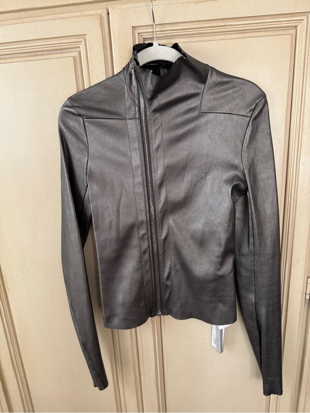 NWT ! Rick Owen’s gun metal Leather Zip-Up Motorcycle Jacket